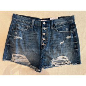 So High Rise Relaxed Mom Short Jean Blue Distressed Kohl's Button Fly 13/31W